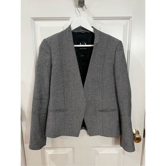 Armani Exchange Black & White Chevron Herringbone Open Front Blazer Jacket sz 6 - Picture 1 of 7